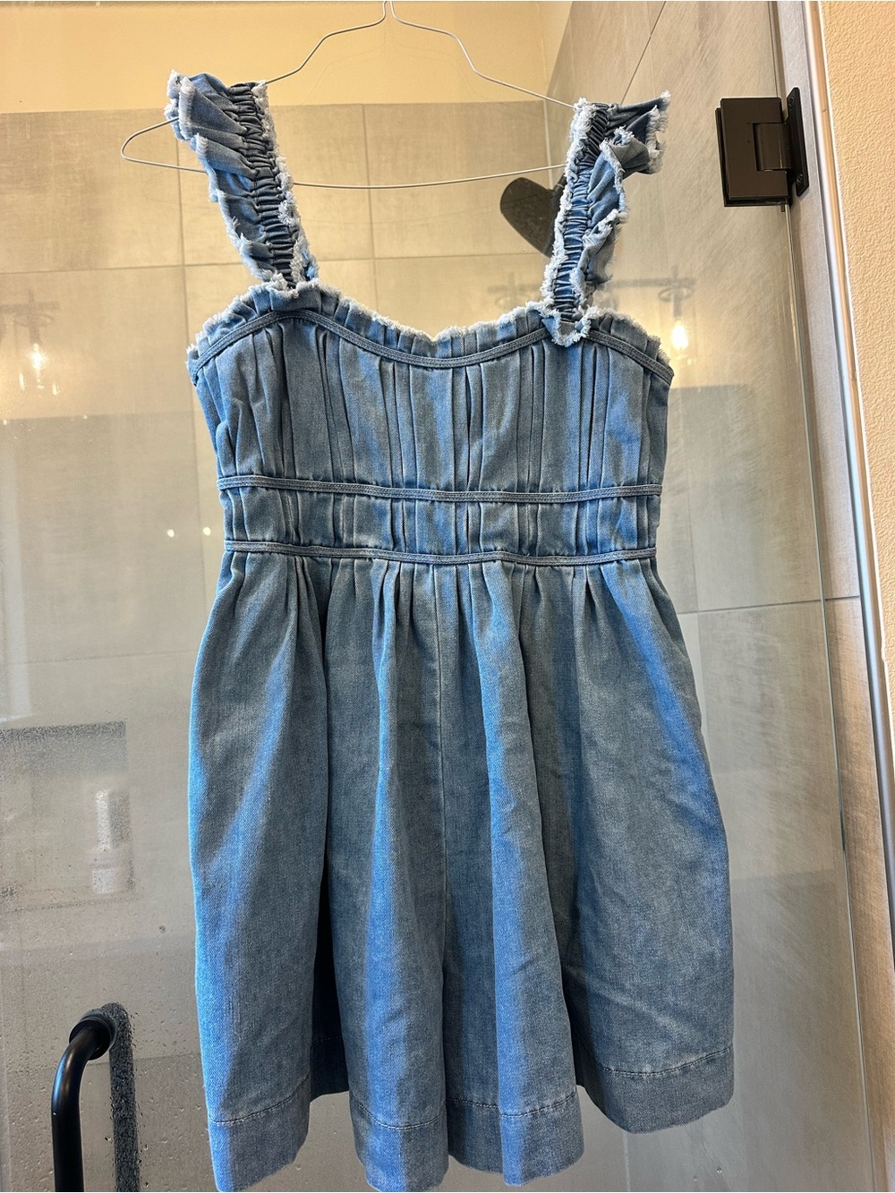 Denim Ruffled Strap Romper